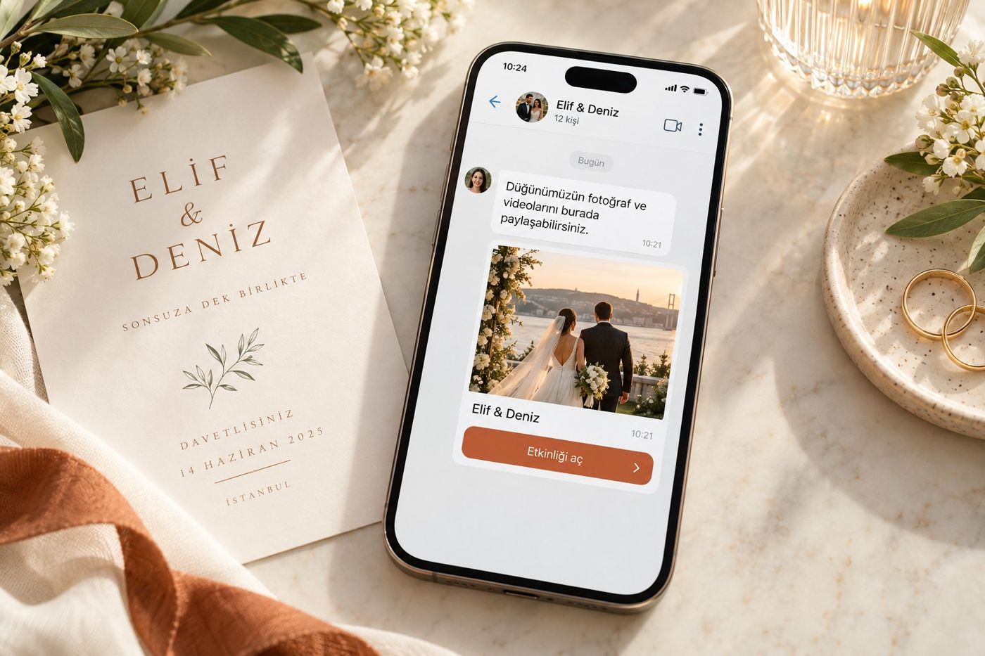 Beispielnachricht auf einem Smartphone, mit der der Eventlink an Gäste geht.